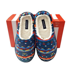 Club Room Men's Navy Blue Faire Isles Indoor/Outdoor Slippers Size Small 6-7